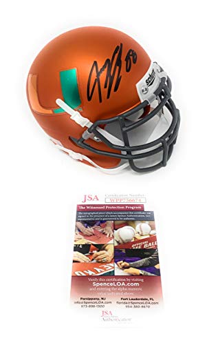 Jermey Shockey Miami Hurricanes Signed Autograph Mini Helmet Schutt Orange In Black JSA Witnessed Certified