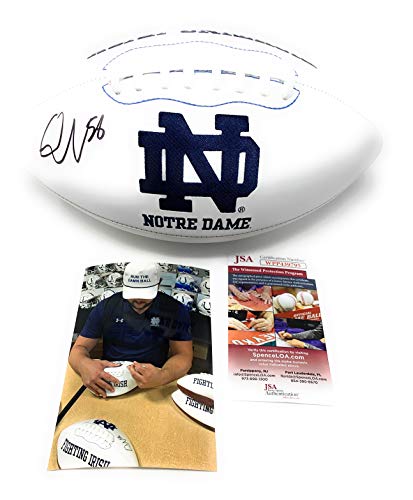 Quenton Nelson Notre Dame Fighting Irish Signed Autograph Embroidered Logo Football JSA Certified