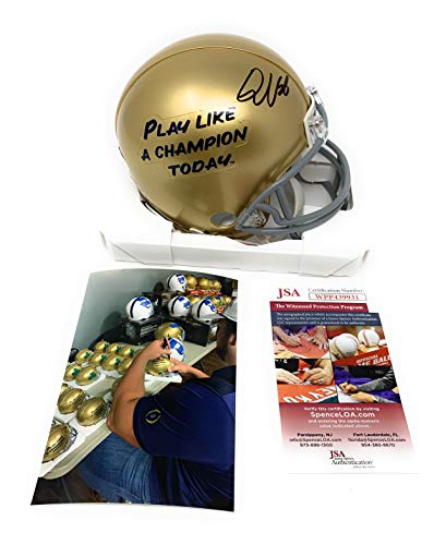 Quenton Nelson Notre Dame Fighting Irish Signed Autograph Rare Play Like A Champion Today Mini Helmet JSA Witnessed Certified