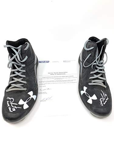 JD Martinez Boston Red Sox Signed Autograph Game Used Under Armour Cleats Inscribed Game Used #12 Steiner Sports Certified