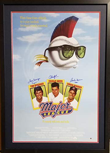Charlie Sheen Rick Vaughn Tom Berenger Jake Taylor Major League Cleveland Indians Signed Autograph Custom Framed Full Move Poster 18x24 Matted Steiner Sports Certified