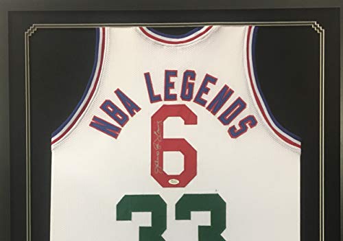 Dr. J Julius Erving Larry Bird Magic Johnson Lakers 76ers Celtics TRIPLE Autograph Signed Custom Framed Jersey NBA LEGENDS Black Suede Matted JSA Witnessed Certified
