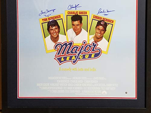 Charlie Sheen Rick Vaughn Tom Berenger Jake Taylor Major League Cleveland Indians Signed Autograph Custom Framed Full Move Poster 18x24 Matted Steiner Sports Certified
