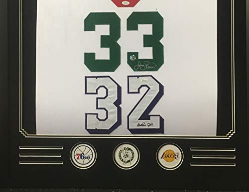 Dr. J Julius Erving Larry Bird Magic Johnson Lakers 76ers Celtics TRIPLE Autograph Signed Custom Framed Jersey NBA LEGENDS Black Suede Matted JSA Witnessed Certified