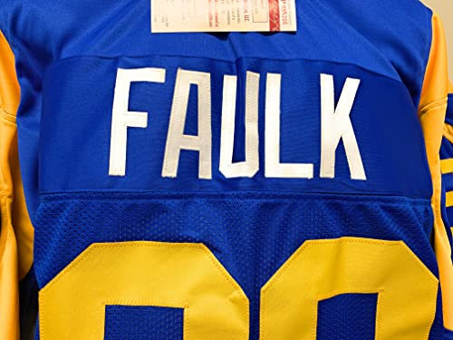 Marshal Faulk Rams Signed Autograph Blue Custom Jersey JSA Witnessed Certified