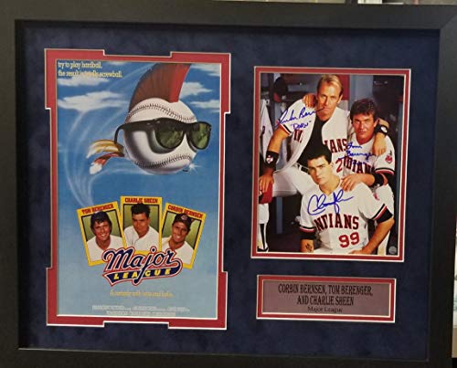 Charlie Sheen Rick Vaughn Tom Berenger Jake Taylor Major League Cleveland Indians Signed Autograph Custom Framed Photo Matted Steiner Sports Certified