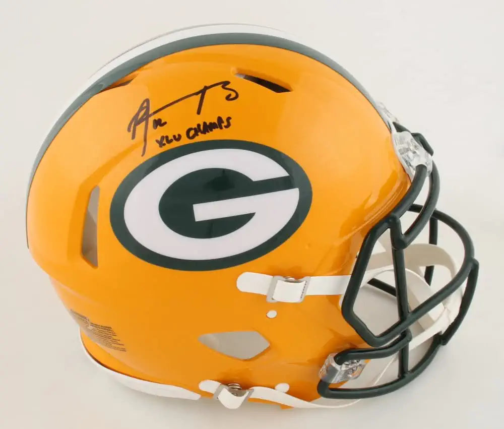 Aaron Rodgers Green Bay Packers Signed Autograph Full Size Proline Authentic Speed Helmet XLV CHAMPS Inscribed Steiner Sports Certified