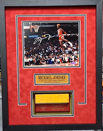 Michael Jordan Chicago Bulls Autograph Signed Custom Framed 8x10 With Game Used Floor Piece Suede Matted Shadow Box UDA Upper Deck Authenticated
