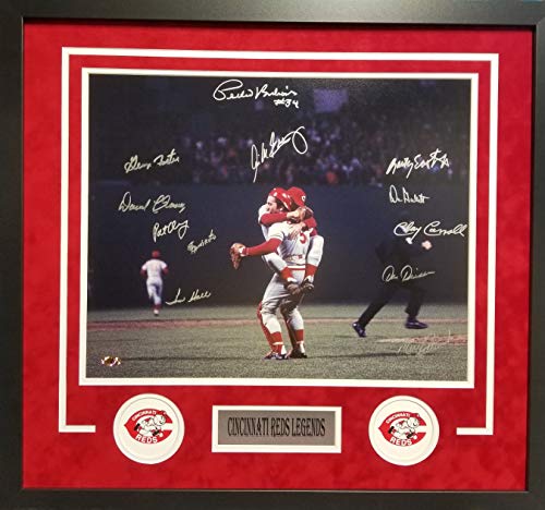 George Foster Pat Darcy Ed Armbrister Rawly Eastwick 1975 Cincinnati Reds Team Signed Autograph 15 SIGNATURES Custom Framed Photo Suede Matting 26x28 Photograph Bench Hug MAB Certified