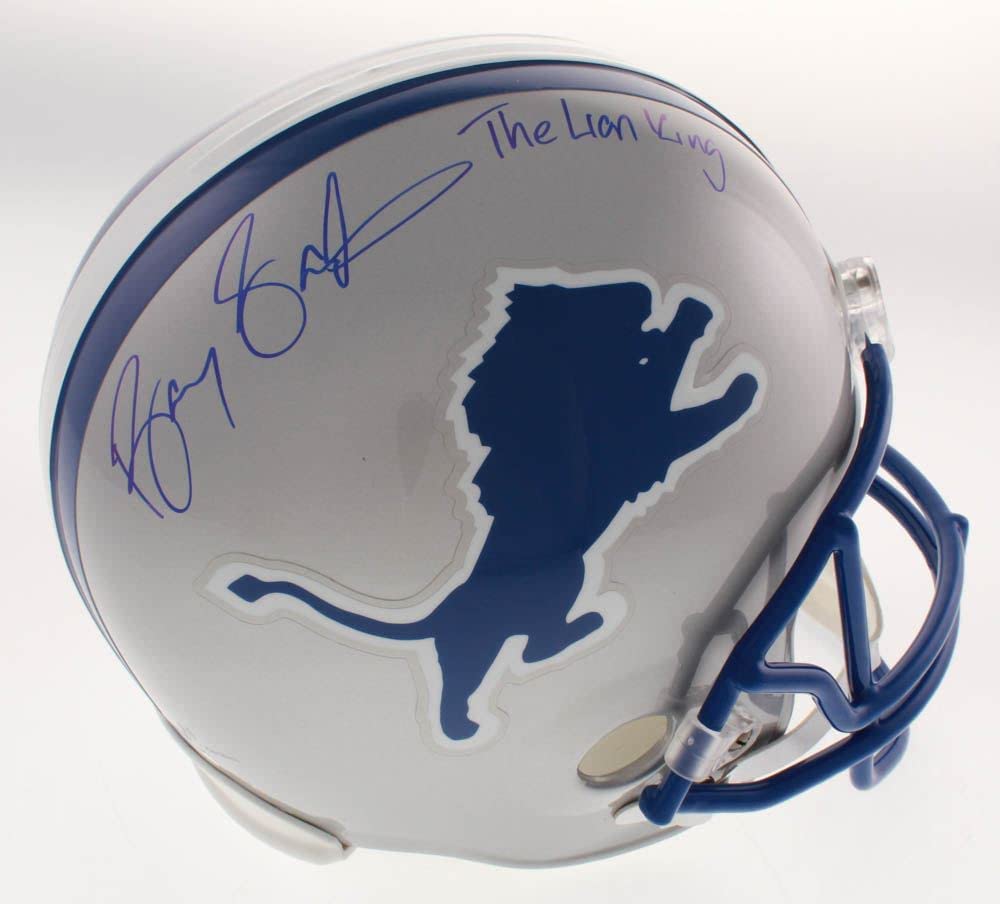 Barry Sanders Detriot Lions Signed Autograph Full Size Helmet THE LION KING Inscribed Schwartz Sports Certified