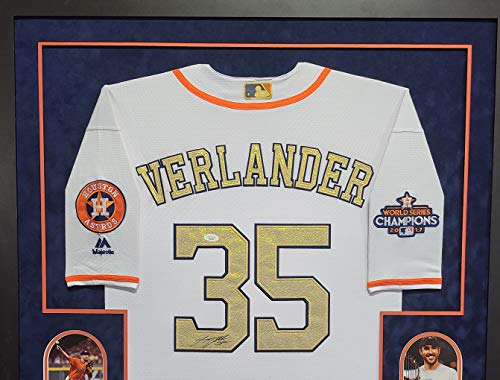 Justin Verlander Houston Astros Autograph Signed Custom Framed Jersey Authentic On Field Majestic World Series Edition Suede Matted White JSA FULL LETTER CERTIFIED