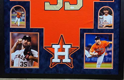 Justin Verlander Houston Astros Autograph Signed Custom Framed Jersey Authentic On Field Majestic World Series Edition Suede Matted Orange JSA FULL LETTER CERTIFIED #1