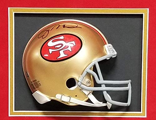 Joe Montana San Francisco 49ers Signed Autograph Mini Helmet Custom Shadow Box Suede Matted with 8x10 Steiner Certified (Read To Hang)