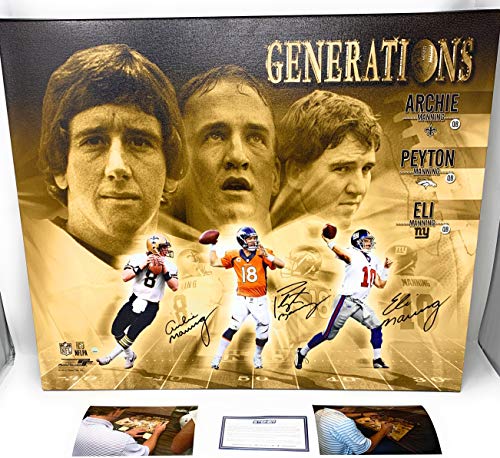 Peyton Eli Archie Manning Family TRIPLE Signed Autograph ART CANVAS Photo Photograph Peyton Broncos Steiner Sports Certified