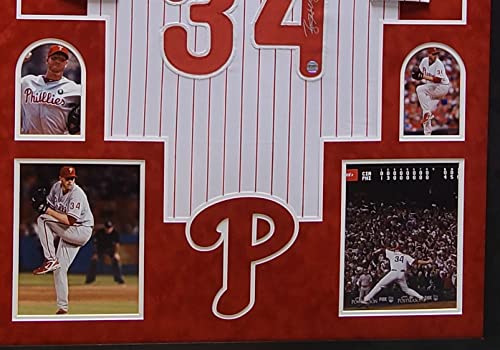 Roy Halladay Philadelphia Phillies Autograph Signed Custom Framed Jersey 4 PIC Red Suede Matted Lojo Sports Certified