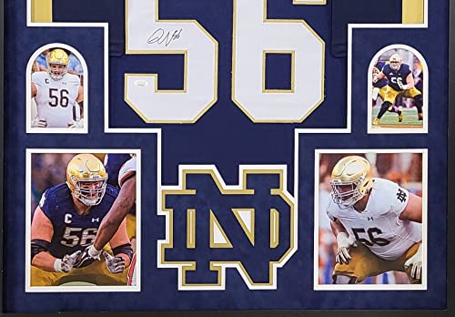 Quenton Nelson Notre Dame Fighting Irish Autograph Signed Custom Framed Jersey Blue 4 PIC Suede Matted JSA Witnessed Certified