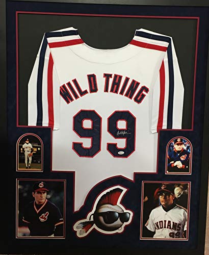 Charlie Sheen Rick Vaughn Major League Cleveland Indians Signed Autograph  Custom Framed Jersey Suede Matted WILD THING Name plate JSA WItnessed