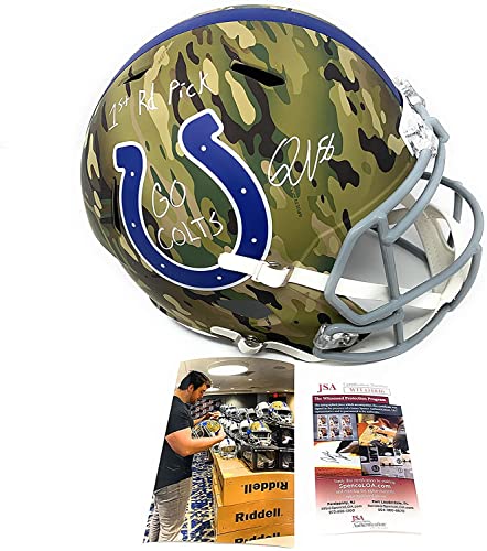 Quenton Nelson Indianapolis Colts Signed Autograph Rare CAMO Full Size Helmet 1st Round Pick Inscribed JSA Witnessed Certified