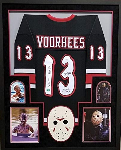 Kane Hodder Ari Lehman Jason Friday The 13th Movie Star DUAL Signed Autograph Custom Framed JERSEY SUEDE MATTED JSA Certified