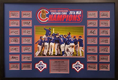 Chicago Cubs Rizzo Bryant Baez Zobrist Custom Framed Team Collage World Series Champs Facsimile signatures