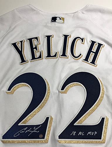 Christian Yelich Milwaukee Brewers Signed Autograph Majestic Jersey White 2018 NL MVP Inscribed Steiner Sports Certified