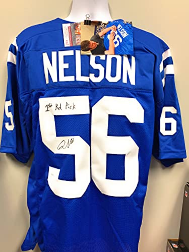 Quenton Nelson Signed Autograph Custom Jersey Blue 1st Rd Pick INSCRIBED JSA Witnessed Certified
