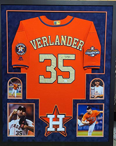 Justin Verlander Houston Astros Autograph Signed Custom Framed Jersey  Authentic On Field Majestic World Series Edition Suede Matted Orange JSA  FULL