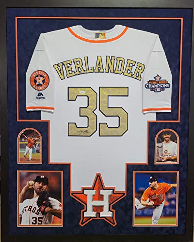 Justin Verlander Houston Astros Autograph Signed Custom Framed Jersey  Authentic On Field Majestic World Series Edition Suede Matted White JSA  FULL