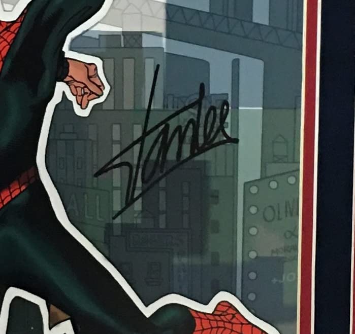 Stan Lee Marvel Spderman Signed Autograph Comic Cover Print Framed Suede Matted JSA Certified