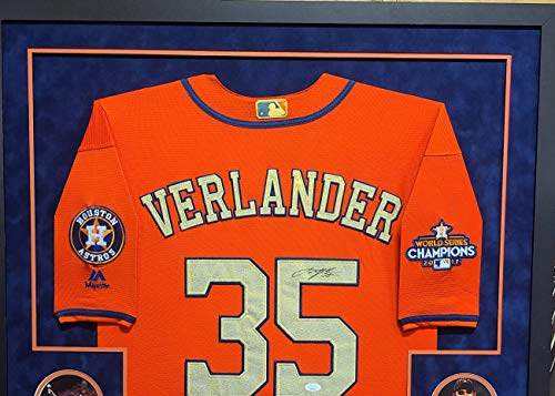 Justin Verlander Houston Astros Autograph Signed Custom Framed Jersey Authentic On Field Majestic World Series Edition Suede Matted Orange JSA FULL LETTER CERTIFIED #2