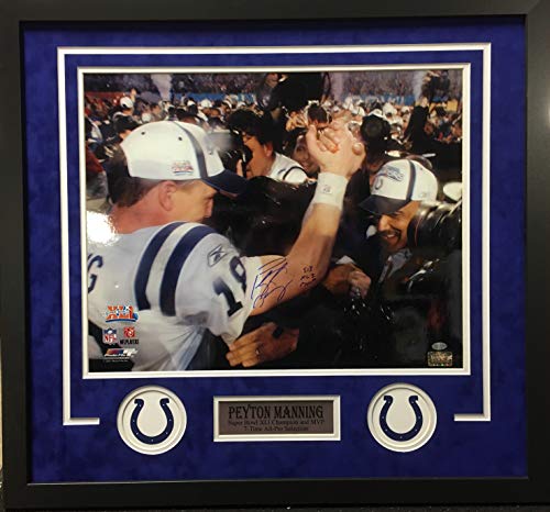 Peyton Manning Indianapolis Colts Signed Autograph Custom Framed Photo Suede Matting 26x28 SB XLI MVP INSCRIBED High Five Photograph Steiner Sports Certified