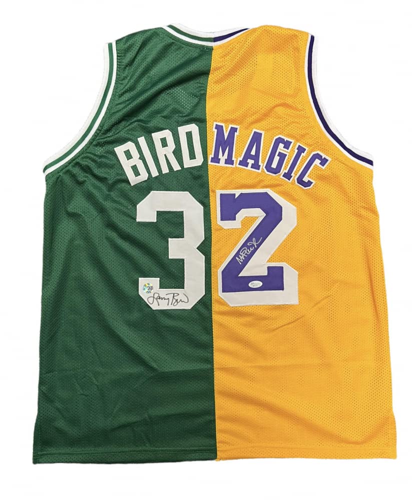 Larry Bird Magic Johnson Lakers Celtics DUAL Autograph Signed Custom Jersey Split HALF/HALF JSA BIRD Certified