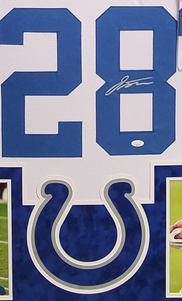 Jonathan Taylor Indianapolis Colts Autograph Signed Custom Framed Jersey 4 PIC Suede Matted White JSA Certified