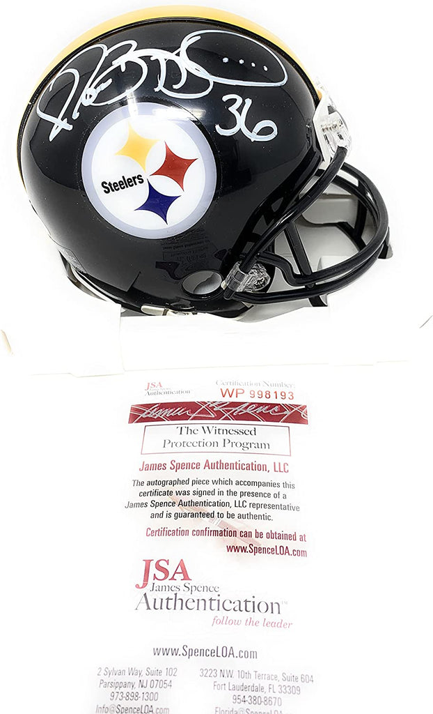 Jerome Bettis Pittsburgh Steelers Signed Autograph Mini Helmet White Ink JSA Witnessed Certified