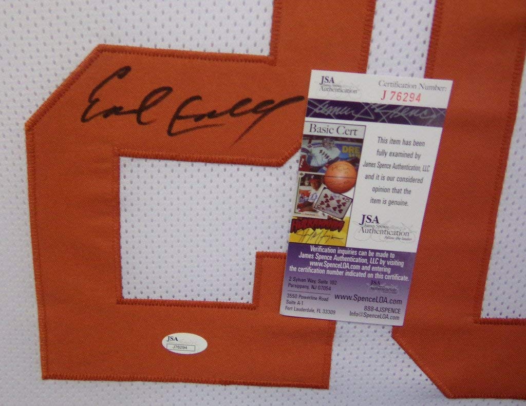 Earl Campbell Autograph Signed Custom Framed Embroidered Stat Jersey Heisman Inscribed 2 Picture White JSA Witnessed Certified