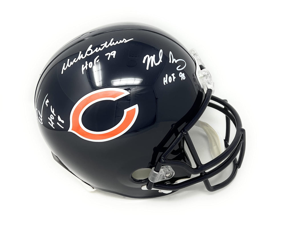 Dick Bukus Brian Urlacher Mike Singletary Chicago Bears Triple Autograph SIgned Full Size Helmet HOF Inscribed JSA Certified