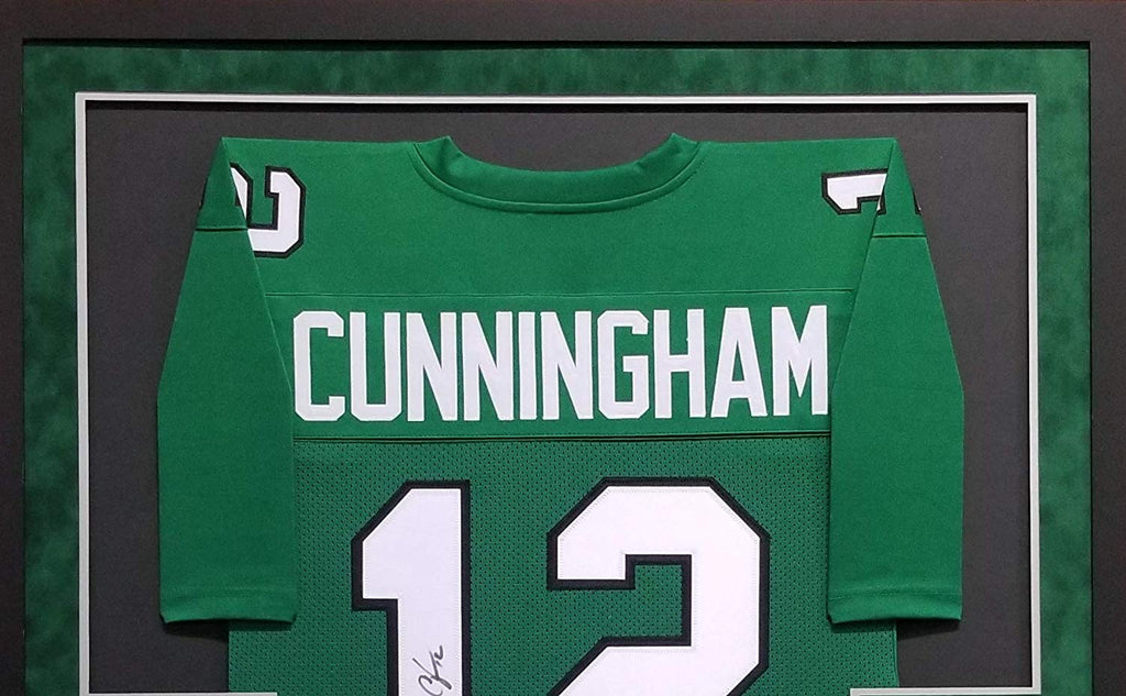 Randall Cunningham Philadelphia Eagles Autograph Signed Custom Framed Jersey Green Suede Matted 4 Picture Beckett Certified