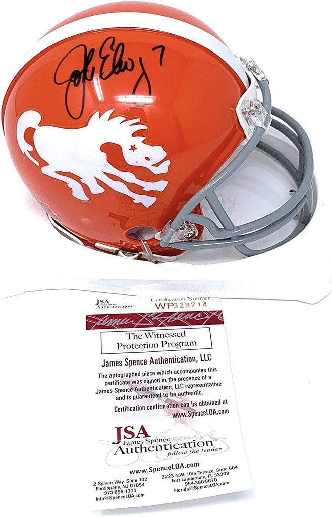 John Elway Denver Broncos Signed Autograph 62-65 Throwback Mini Helmet Elway Player Hologram JSA Certified Certified
