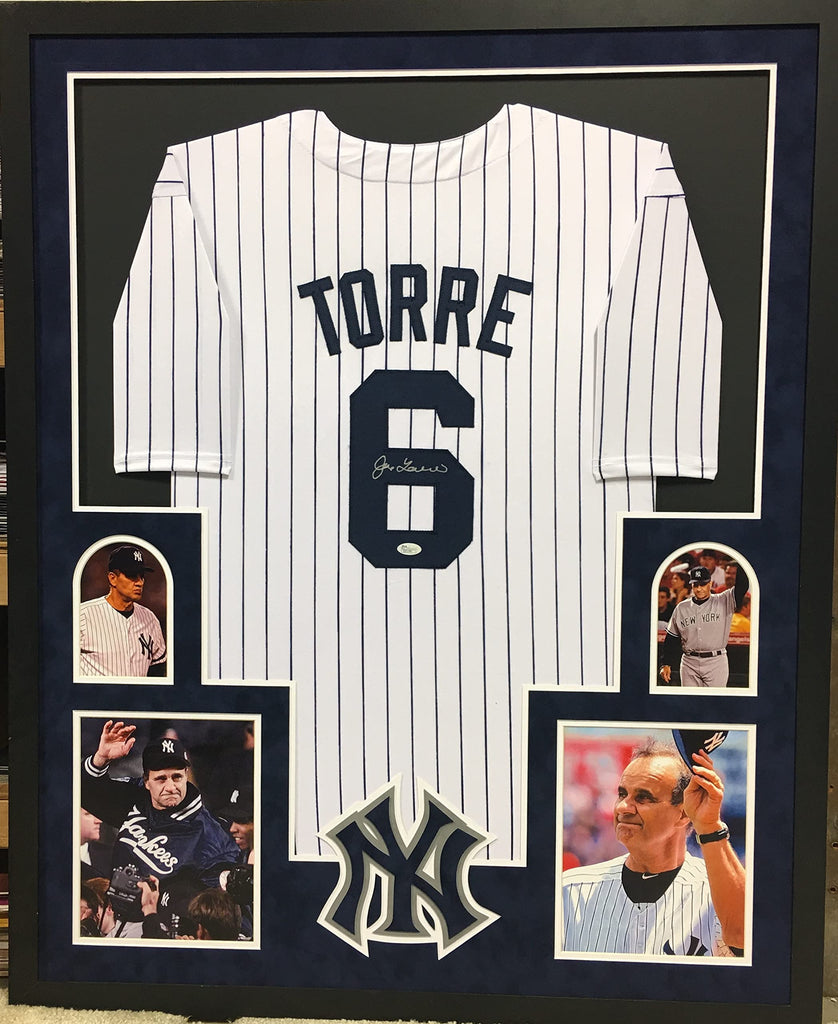 Joe Torre New York Yankees Autograph Signed Custom Framed Jersey 4 Picture Suede Matted JSA Certified