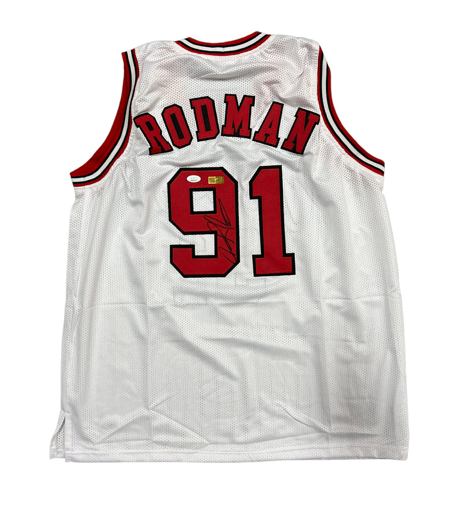 Dennis Rodman Chicago Bulls Signed Autograph Custom Jersey White JSA Certified