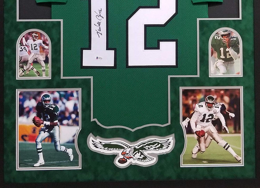 Randall Cunningham Philadelphia Eagles Autograph Signed Custom Framed Jersey Green Suede Matted 4 Picture Beckett Certified