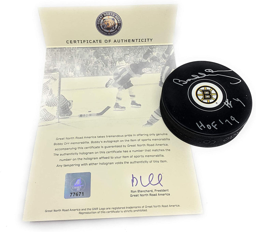 Bobby Orr Boston Bruins Signed Autograph NHL Puck HALL OF FAME Inscribed Great North Certified