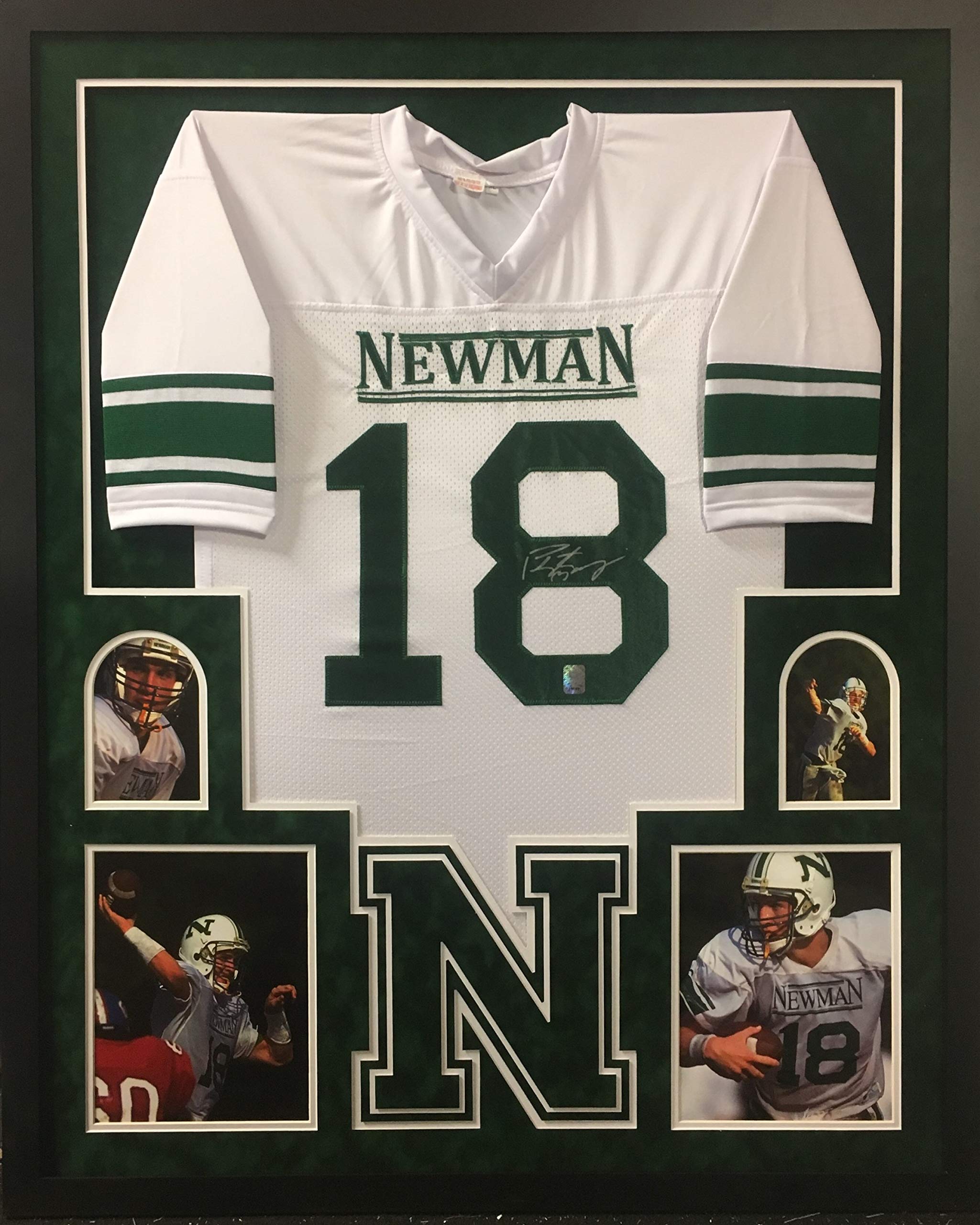 Peyton Manning Newman High School Autograph Signed Custom Framed Jersey 4  Picture Suede Matted Manning Holo