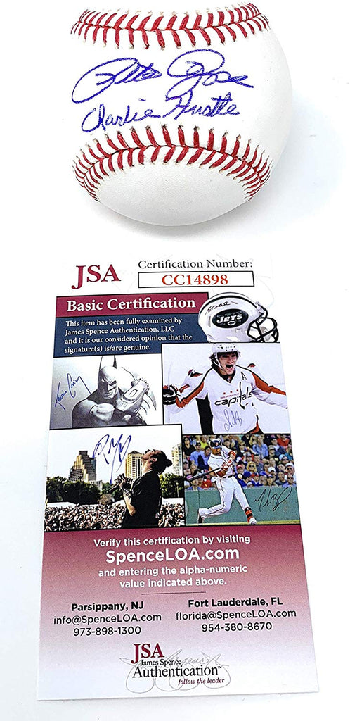 Pete Rose Cincinnati Reds Signed Autograph Official MLB Baseball CHARLIE HUSTLE INSCRIBED JSA Witnessed Certified