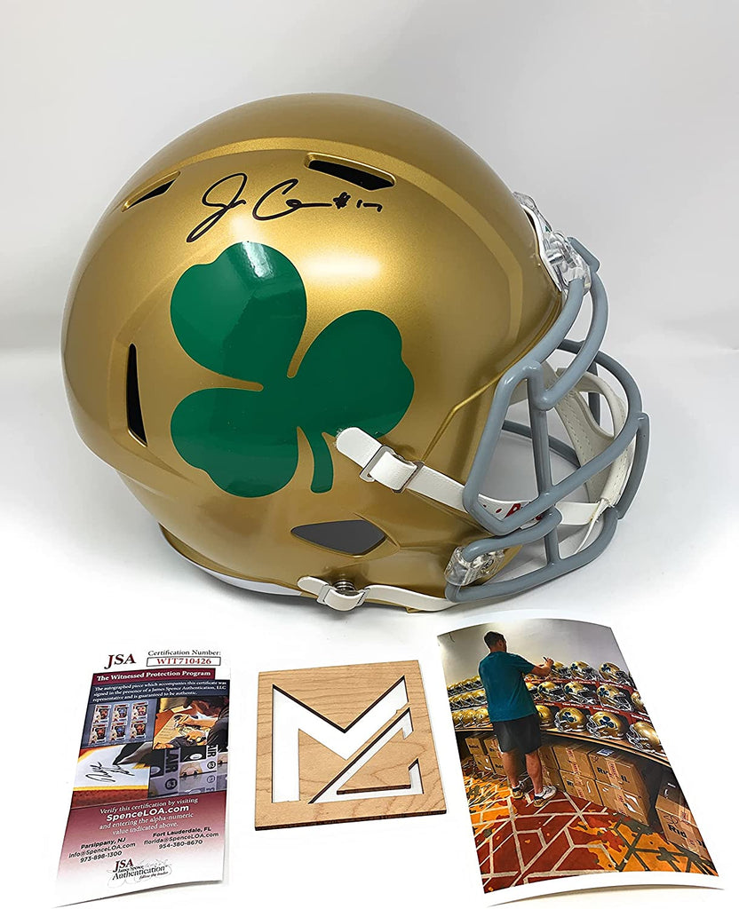 Jack Coan Notre Dame Fighting Irish Signed Autograph Shamrock Speed Full Size Helmet JSA Witnessed Certified