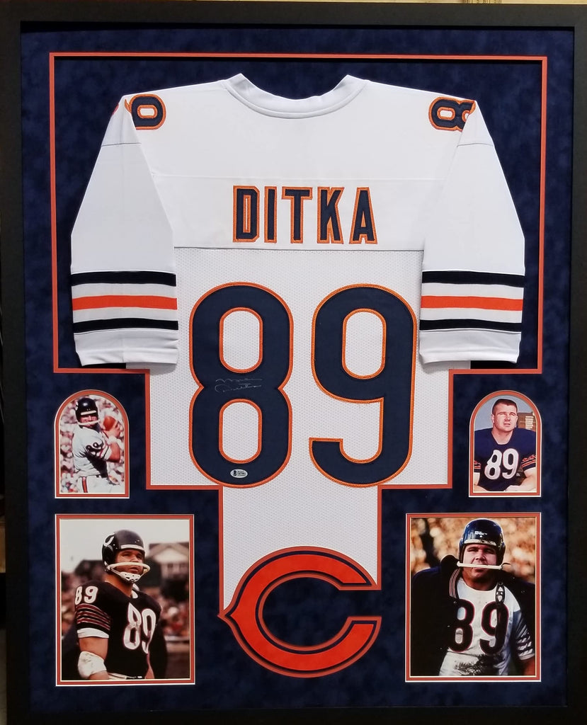 Mike Ditka Chicago Bears Autograph Signed Custom Framed Jersey White Suede Matted 4 Picture JSA Certified