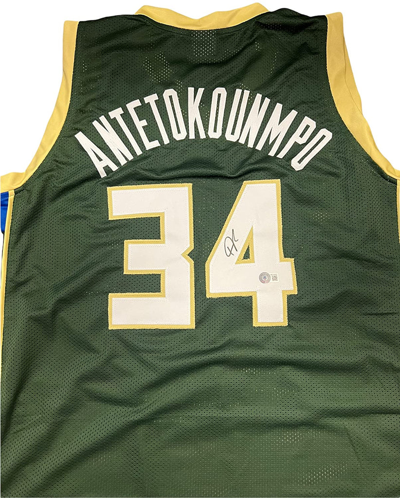 Giannis Antetokounmpo Milwaukee Bucks Signed Autograph Custom Jersey Green GREEK FREAK Edition Beckett Certified