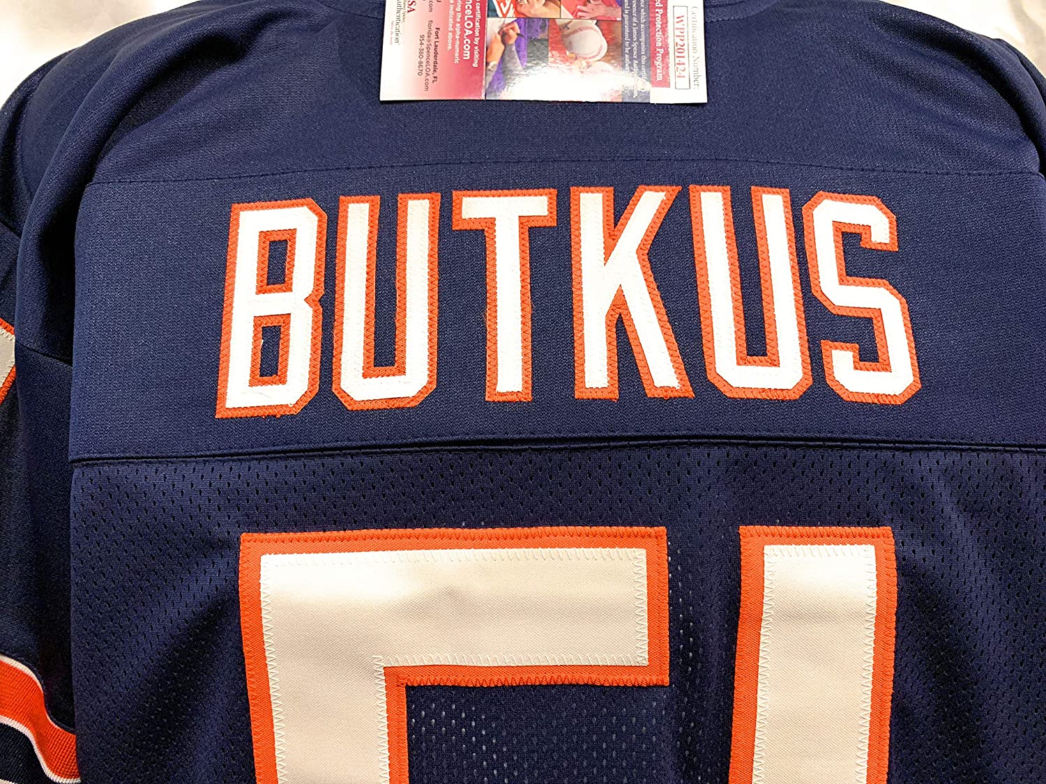 Autographed/Signed Dick Butkus Chicago Blue Football Jersey JSA COA